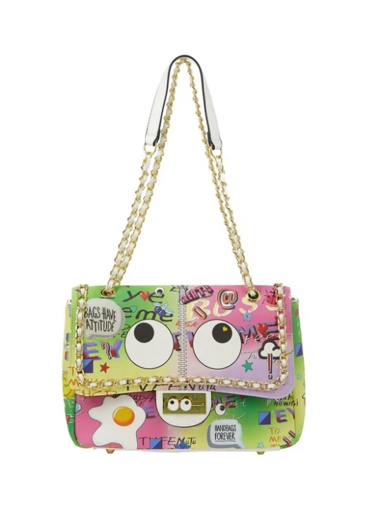 Foto van product MYMO Schoudertas 'Pop Eyetheme' lichtgeel / lichtgroen / rosa / wit