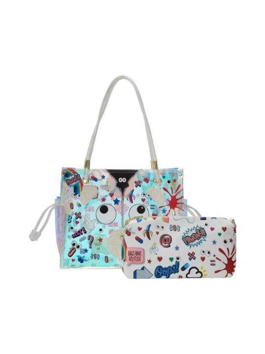 Foto van product MYMO Shopper 'Pop Eyetheme' blauw / geel / wit