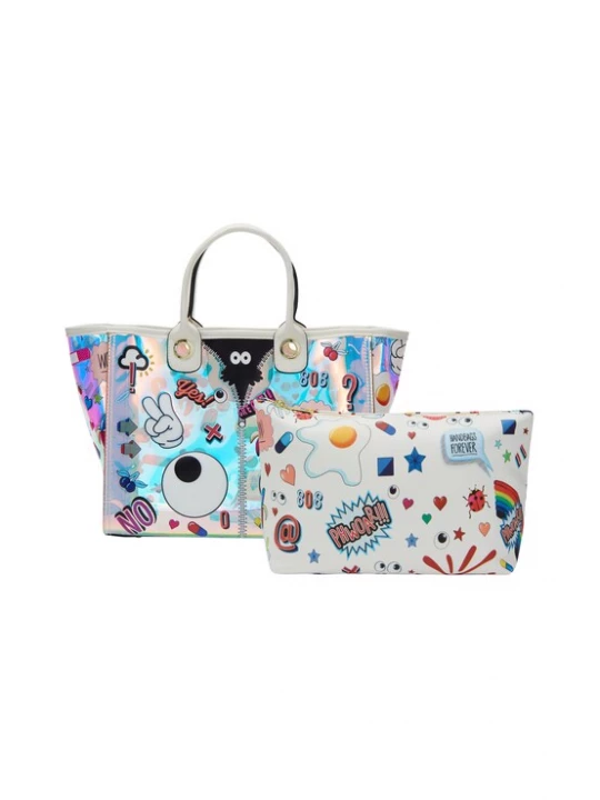 Foto van product MYMO Shopper 'Pop Eyetheme' goudgeel / lila / zwart / wit