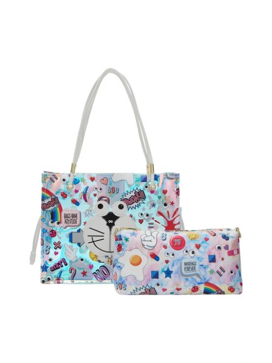 Foto van product MYMO Shopper 'Pop Eyetheme' hemelsblauw / robijnrood / zwart / wit