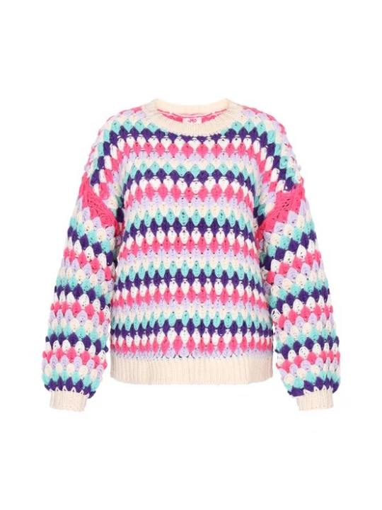Foto van product MYMO Trui turquoise / lavendel / pitaja roze / wolwit