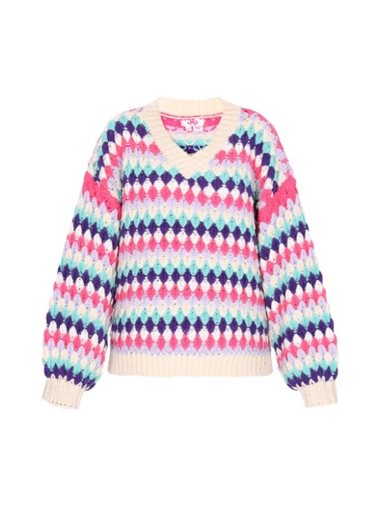 Foto van product MYMO Trui 'Young Fashion' beige / navy / turquoise / framboos