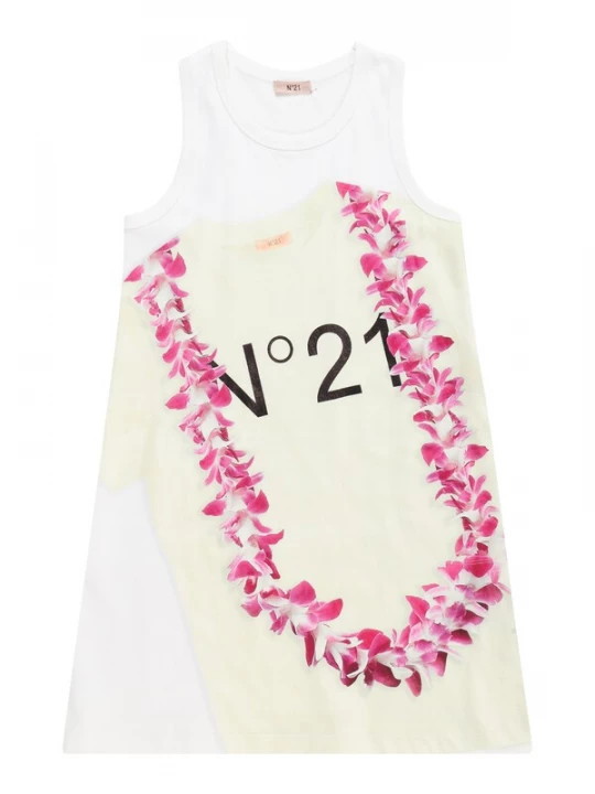 Foto van product N°21 Jurk pasteelgeel / pink / zwart / wit