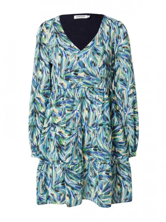 Foto van product NAF NAF Jurk 'Waffle' blauw / groen / zilver / wit