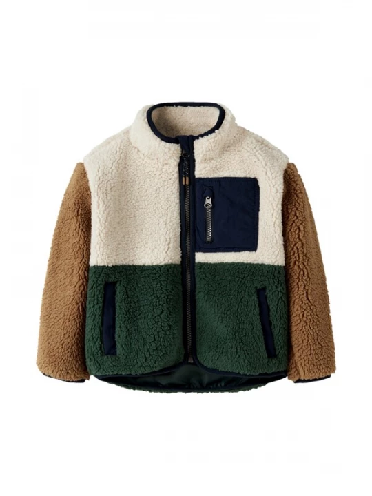 Foto van product NAME IT Fleece jas 'NMMMACEY' lichtbeige / bruin / groen