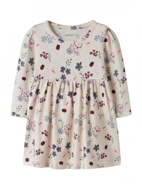 Foto van product NAME IT Jurk 'NBFKAMELIA' beige gemêleerd / saffier / lichtroze / robijnrood