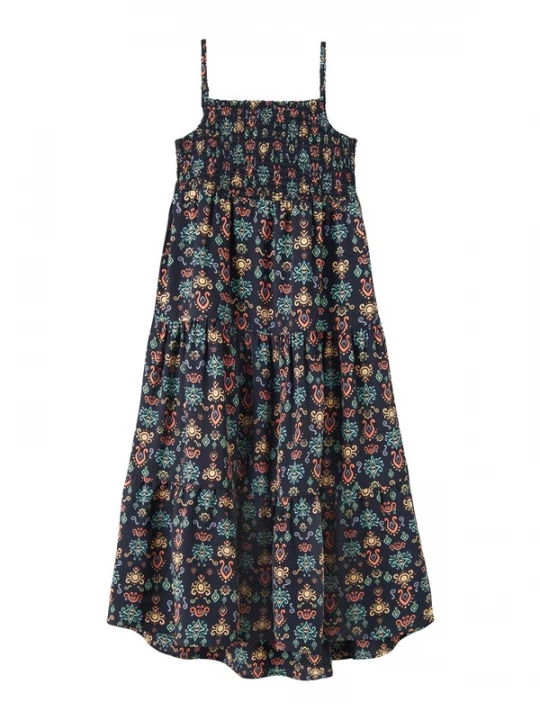 Foto van product NAME IT Jurk 'NKFVinaya' donkerblauw / lichtgeel / mintgroen / oranje