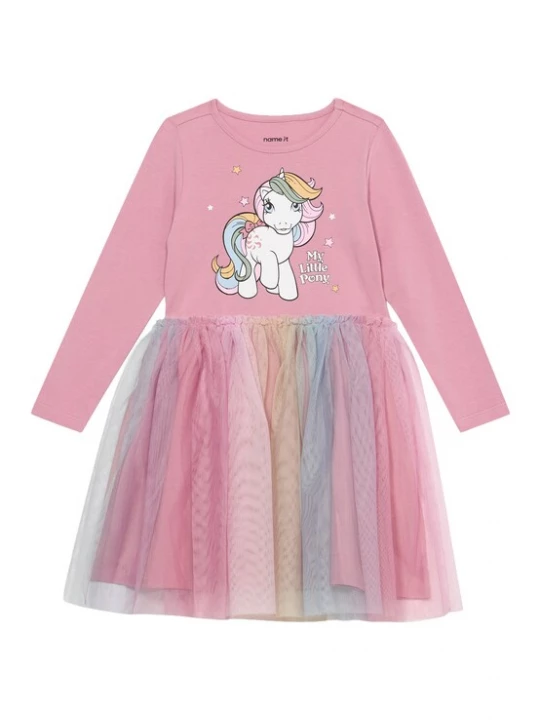 Foto van product NAME IT Jurk 'NMFJolina' geel / pastelgroen / mauve / wit