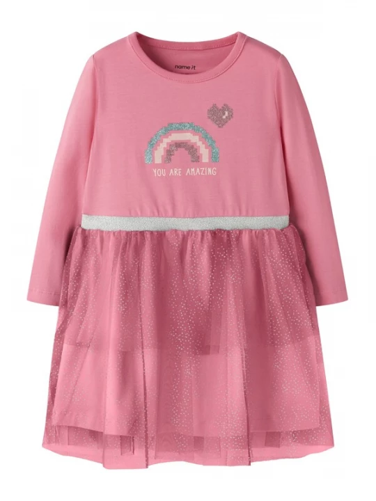 Foto van product NAME IT Jurk 'NMFLahappi' pitaja roze / pastelroze / zilver