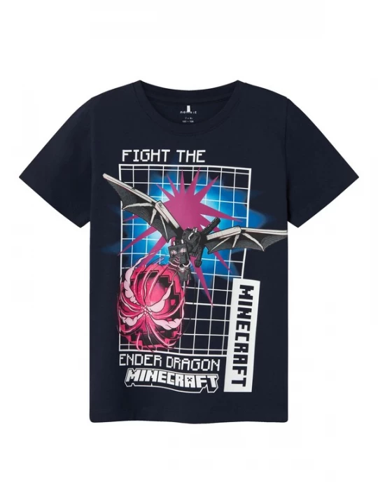 Foto van product NAME IT Shirt 'Mosk Minecraft' nachtblauw / azuur / donkerroze / wit