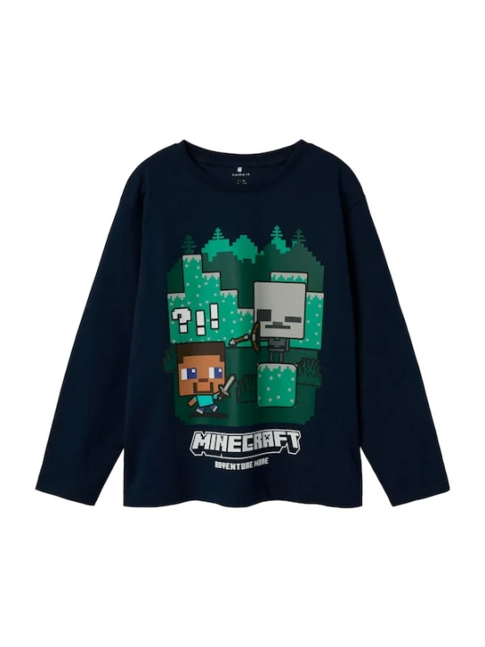 Foto van product NAME IT Shirt 'NKMAc Minecraft' navy / grasgroen / wit