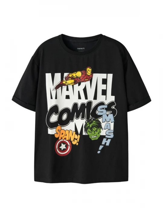 Foto van product NAME IT Shirt 'NKMALFI MARVEL' lichtgeel / donkerrood / zwart / wit