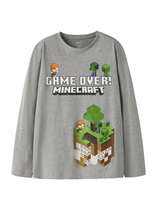 Foto van product NAME IT Shirt 'NKMAR MINECRAFT' grijs gemêleerd / groen / zwart / wit