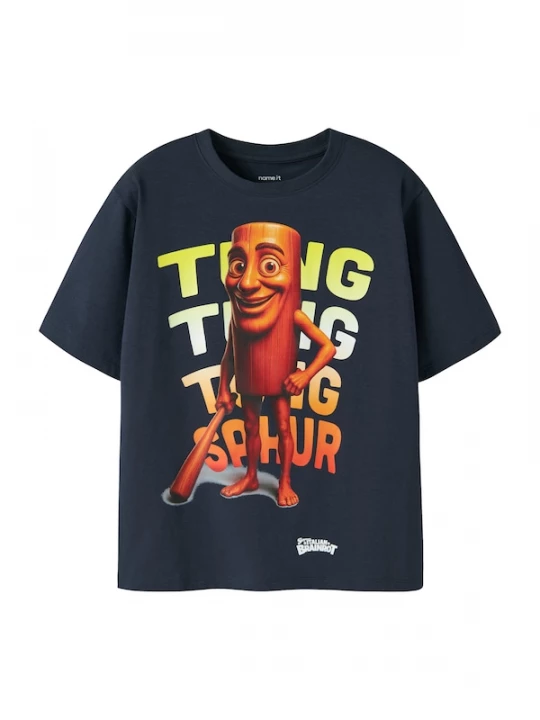 Foto van product NAME IT Shirt 'NKMarturo Brainr' navy / bruin / geel / oranje