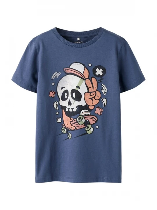 Foto van product NAME IT Shirt 'NKMBASTIAN' donkerblauw / abrikoos / zwart / wit