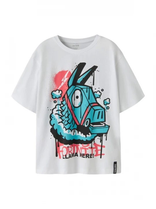 Foto van product NAME IT Shirt 'NKMJef Fortnite' aqua / watermeloen rood / zwart / wit