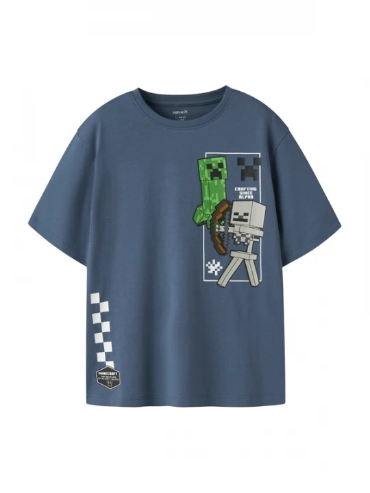 Foto van product NAME IT Shirt 'NKMJUN MINECRAFT' enziaan / lichtgrijs / limoen / wit