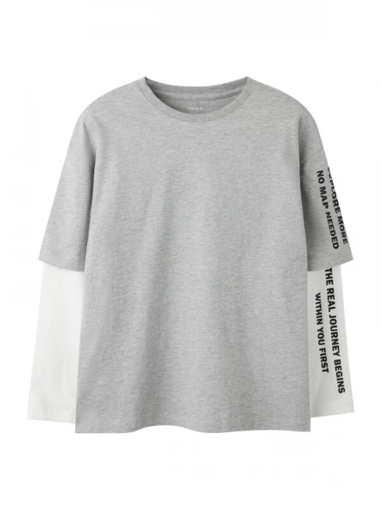 Foto van product NAME IT Shirt 'NKMLAUGE' grijs gemêleerd / zwart / wit