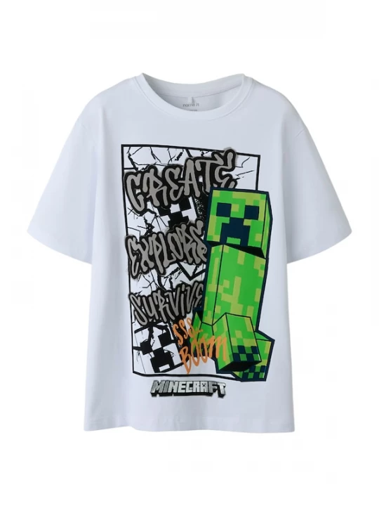 Foto van product NAME IT Shirt 'NKMMase Minecraft' grijs / groen / zwart / wit