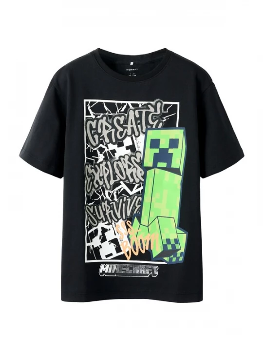 Foto van product NAME IT Shirt 'NKMMase Minecraft' lichtgrijs / grasgroen / zwart / wit