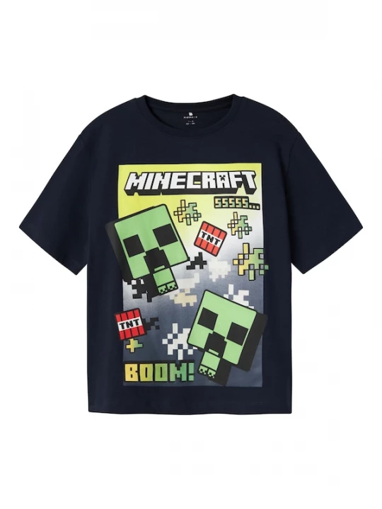 Foto van product NAME IT Shirt 'NKMMus Minecraft' antraciet / spar / lichtrood / zwart