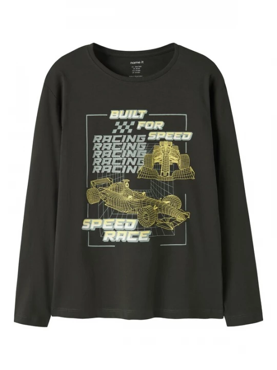 Foto van product NAME IT Shirt 'NKMVICTOR' donkerbruin / limoen / grijs / wit