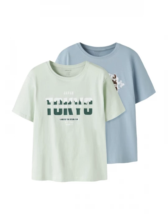 Foto van product NAME IT Shirt 'NKMVilogo' pastelblauw / pastelgroen / donkergroen / wit