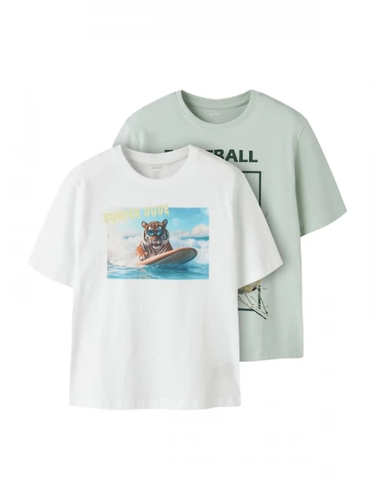 Foto van product NAME IT Shirt 'NKMVOTO' azuur / lichtgroen / donkergroen / wit
