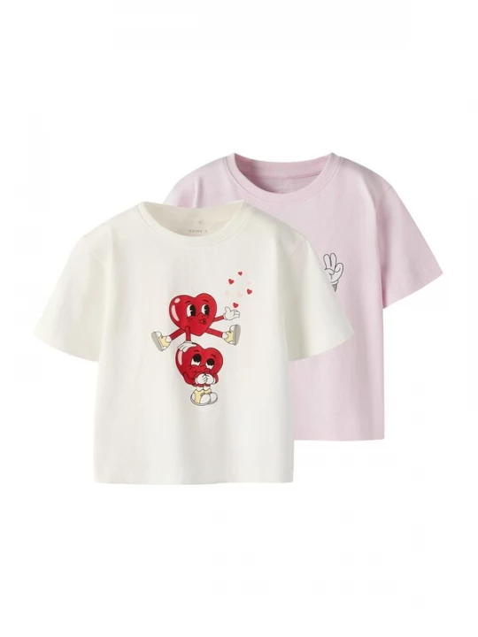 Foto van product NAME IT Shirt 'NMFBswet' lichtgeel / rosa / karmijnrood / wit