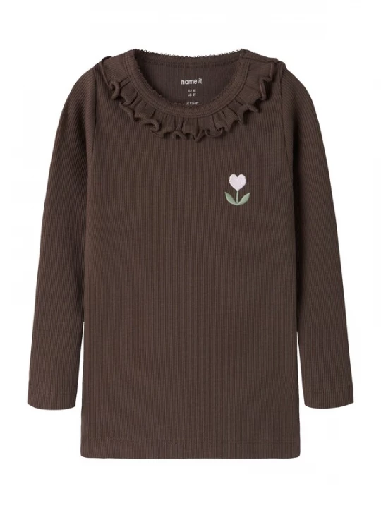 Foto van product NAME IT Shirt 'NMFNAISY' chocoladebruin / lichtgroen / rosa