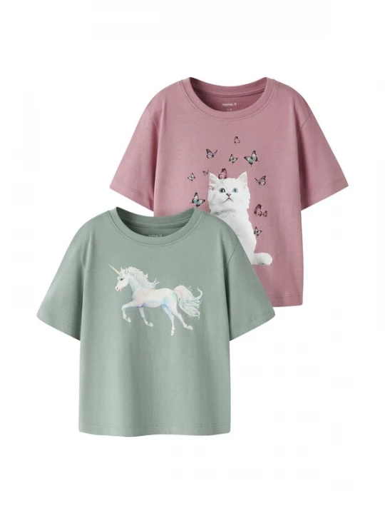 Foto van product NAME IT Shirt 'NMFVOTEA' jade groen / mauve / zwart / wit