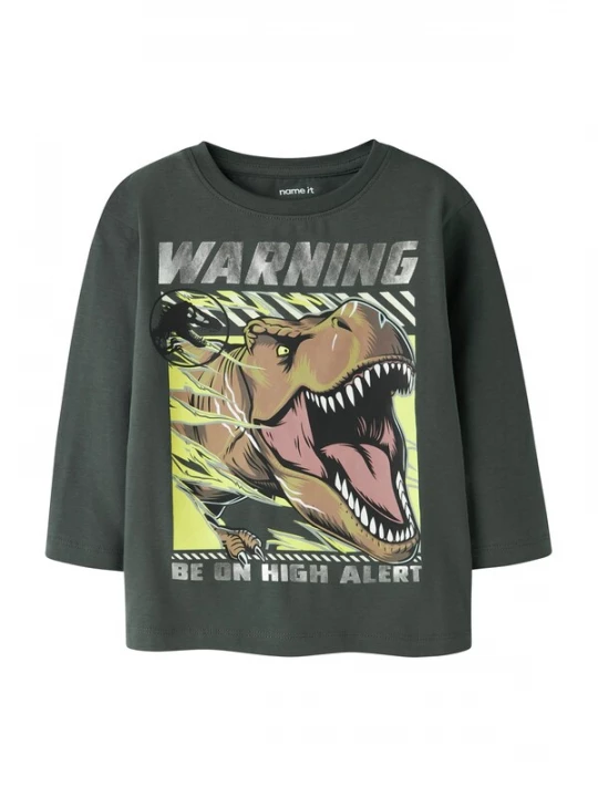 Foto van product NAME IT Shirt 'NMMJim Jurassic' bruin / grafiet / grasgroen / zilver