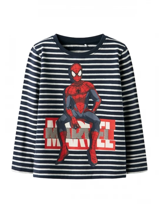 Foto van product NAME IT Shirt 'NMMOdys Spider' navy / saffier / donkerrood / wit
