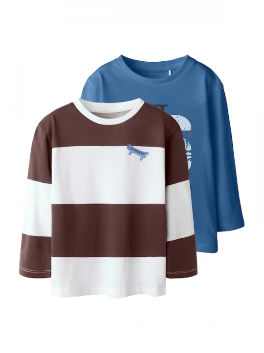 Foto van product NAME IT Shirt 'NMMTINUS' blauw / chocoladebruin / wit