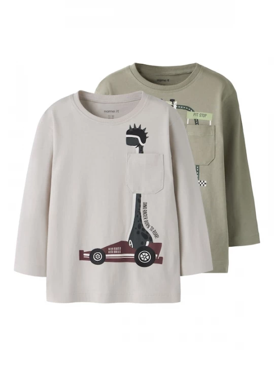 Foto van product NAME IT Shirt 'NMMVilian' lichtgrijs / olijfgroen / bourgogne / wit