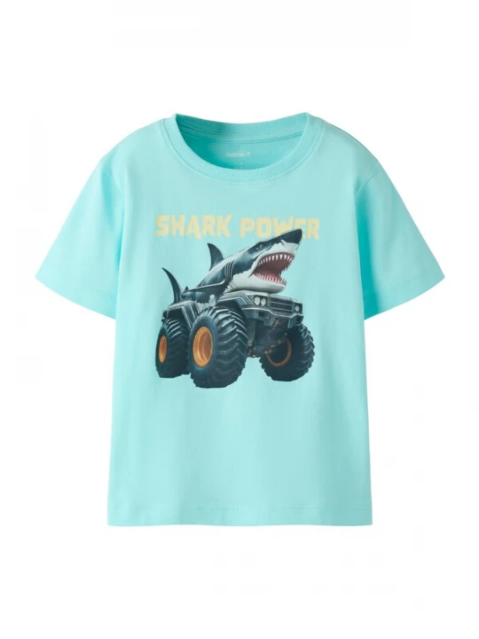 Foto van product NAME IT Shirt 'NMMVoto' turquoise / lichtgeel / donkergrijs