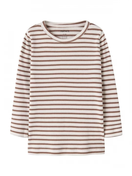 Foto van product NAME IT Shirt 'NMNBani' chocoladebruin / wit