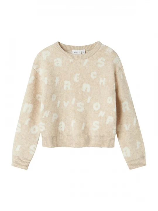 Foto van product NAME IT Trui 'NMFOLINE' beige gemêleerd / wit