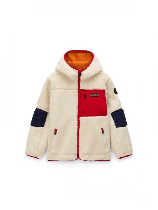 Foto van product NAPAPIJRI Fleece jas 'Yupik' ecru / rood / zwart