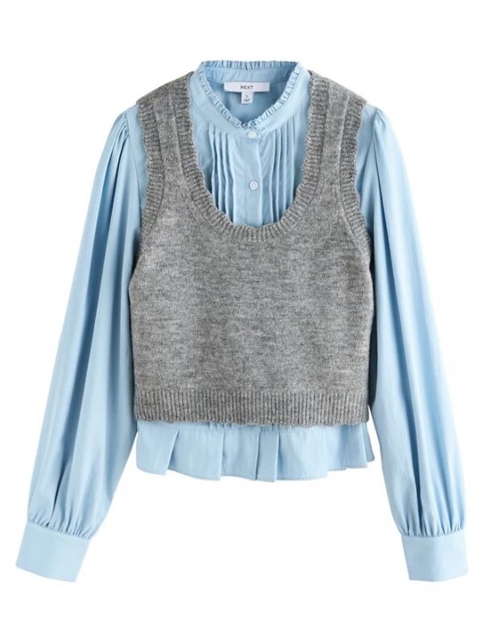 Foto van product Next Blouse hemelsblauw / grijs gemêleerd