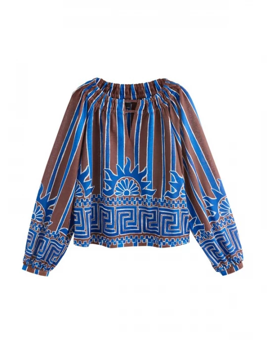 Foto van product Next Blouse kobaltblauw / chocoladebruin / wit