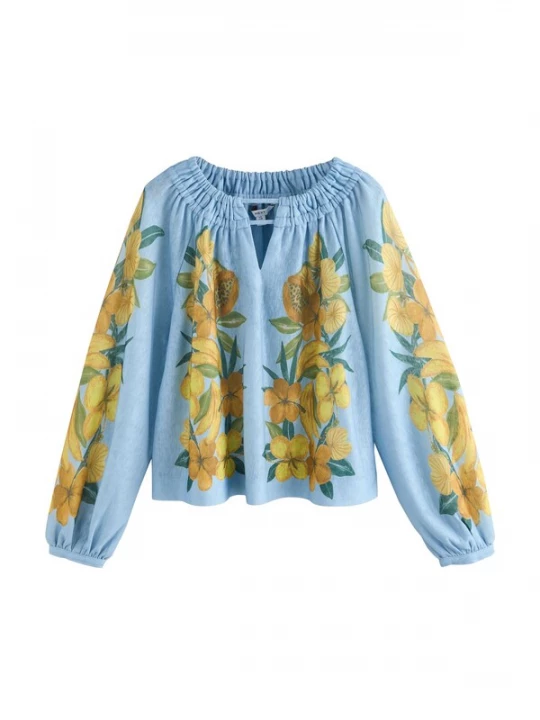 Foto van product Next Blouse lichtblauw / mosterd / groen