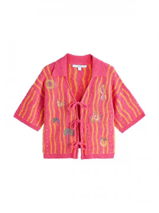 Foto van product Next Gebreid vest enziaan / limoen / oranje / roze gemêleerd
