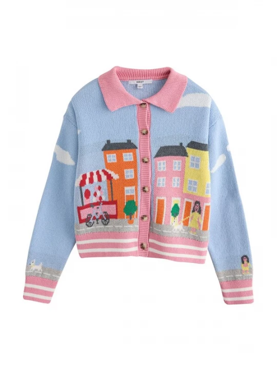 Foto van product Next Gebreid vest hemelsblauw / geel / oranje / pitaja roze