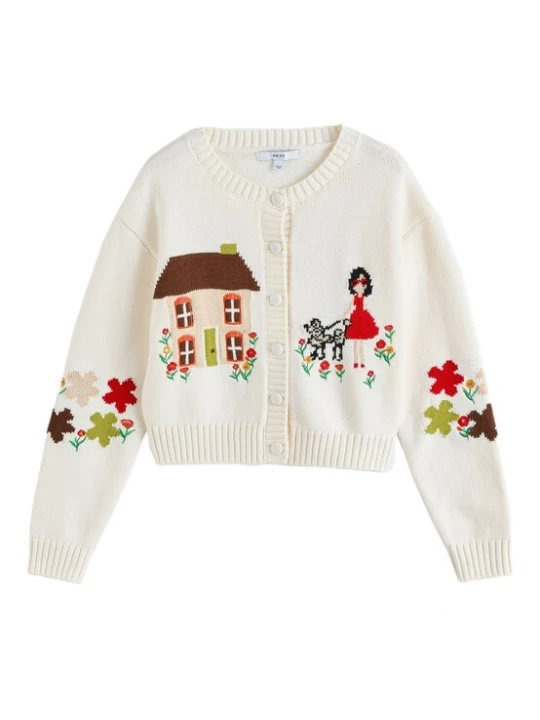 Foto van product Next Gebreid vest 'Rich House Scene' ecru / lichtgeel / rood / zwart