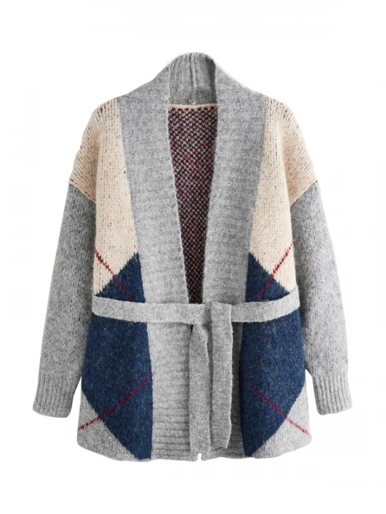Foto van product Next Gebreide mantel beige / navy / grijs gemêleerd