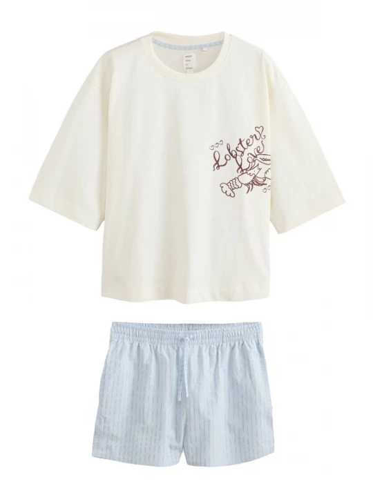 Foto van product Next Korte pyjama crème / pastelblauw / chocoladebruin / zwart
