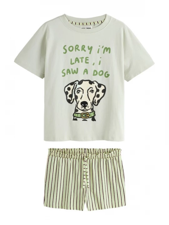 Foto van product Next Korte pyjama 'Seminal x Lauren Emmet' beige / groen / pastelgroen / zwart