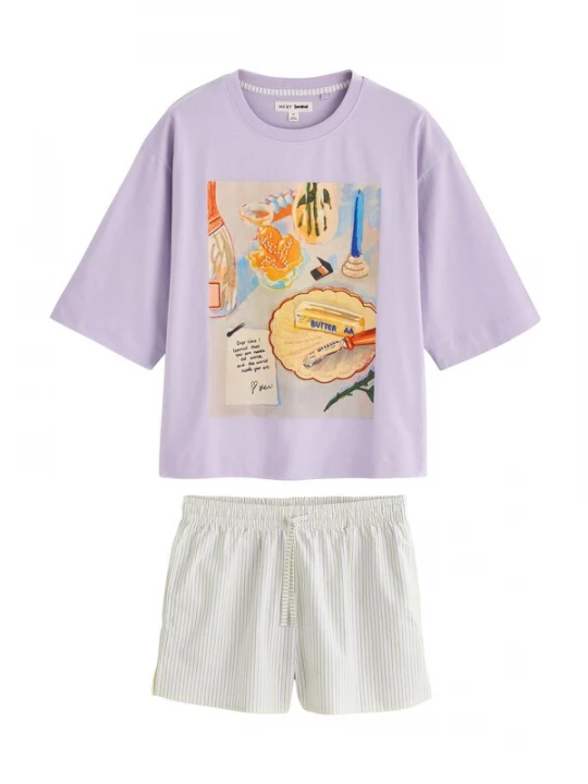 Foto van product Next Korte pyjama 'Seminal x Lindsey Cherek Waller' pastelgroen / sering / oranje / wit