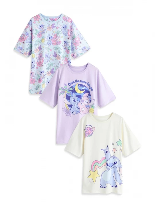 Foto van product Next Nachthemd 'Lilo and Stitch' lichtbeige / hemelsblauw / violetblauw / lavendel